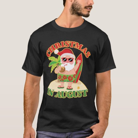 Kerstmis in augustus Santa Beach Surfboard T-shirt (Voorkant)