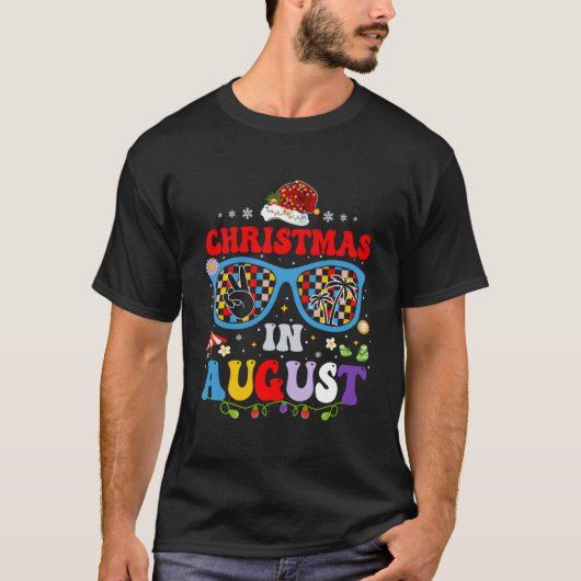 Kerstmis in augustus Santa Hat Zonnebril Zomer Va T-shirt (Voorkant)