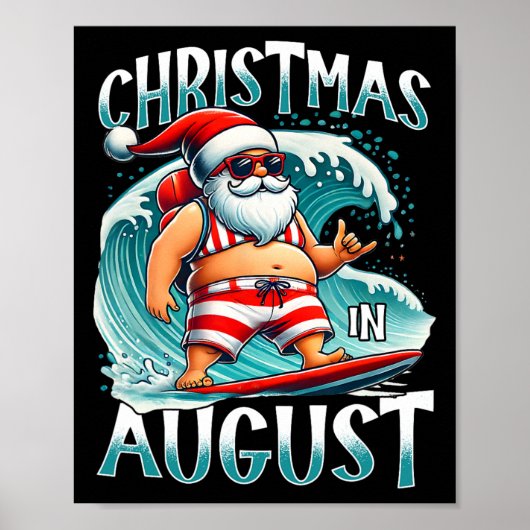 Kerstmis in augustus surfende kerstman Kerstmis in Poster (Voorkant)