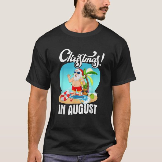 Kerstmis in augustus Xmas Grappig Santa Summer Bea T-shirt (Voorkant)