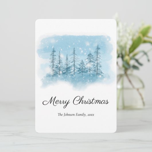 Kerstmis in besneeuwde winter (rond) feestdagenkaart (Staand voorkant)