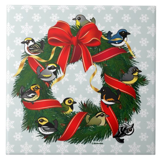 Kerstmis in Birdorable Warblers Tegeltje (Voorkant)