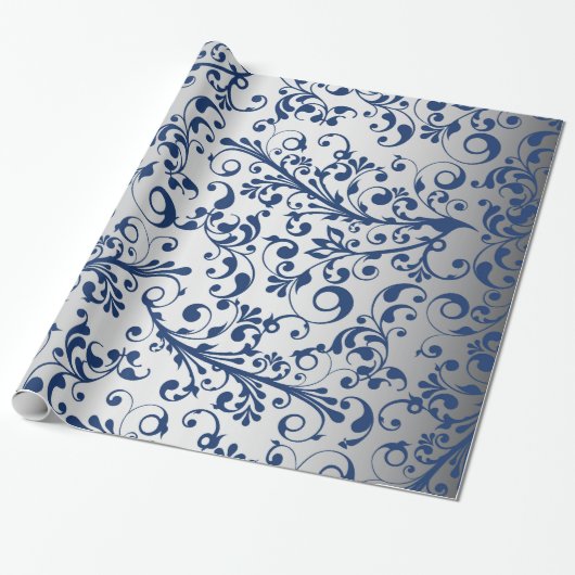 Kerstmis in blauw en zilver cadeaupapier (Uitgerold)