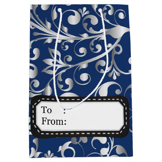 Kerstmis in blauw en zilver medium cadeauzakje (Voorkant)