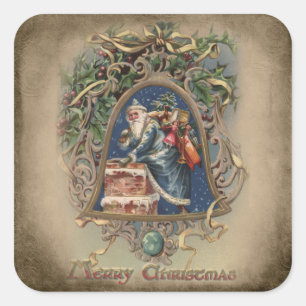Kerstmis in Blauwe Robes met Holly Vierkante Sticker