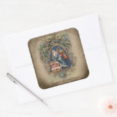 Kerstmis in Blauwe Robes met Holly Vierkante Sticker (Envelop)