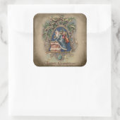 Kerstmis in Blauwe Robes met Holly Vierkante Sticker (Tas)