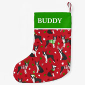 Kerstmis in Boston Terrier Small Kerstmis stoppen Kleine Kerstsok (Achterkant)
