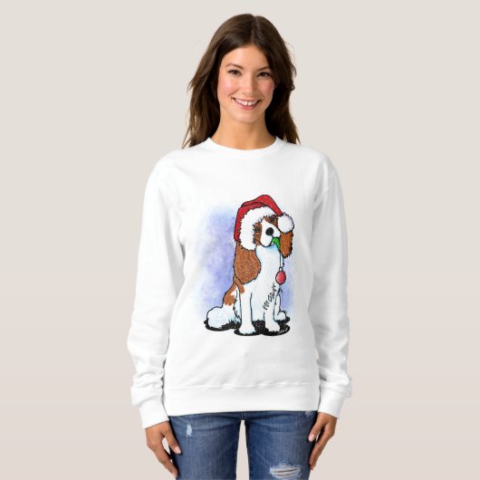 Kerstmis in Cavalier Spaniel Blenheim Trui (Voorkant volledig)