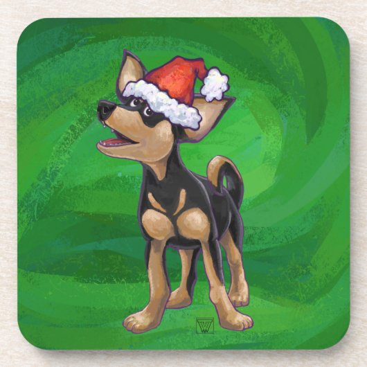 Kerstmis in Chihuahua op groen Bier Onderzetter (Voorkant)