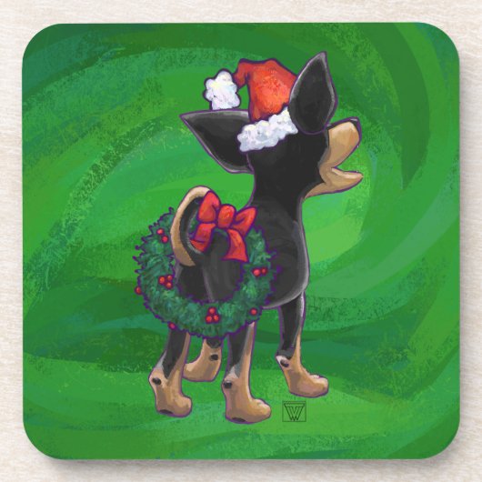 Kerstmis in Chihuahua op groen Bier Onderzetter (Voorkant)