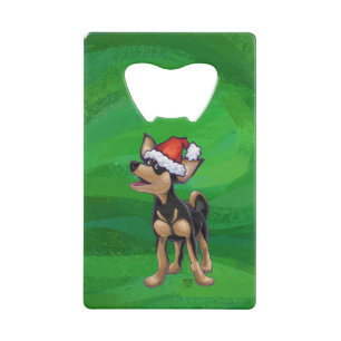 Kerstmis in Chihuahua op groen Creditkaart Flessenopener