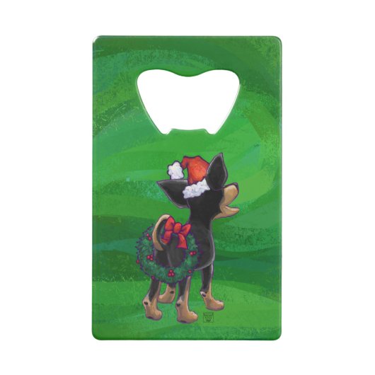 Kerstmis in Chihuahua op groen Creditkaart Flessenopener (Achterkant)