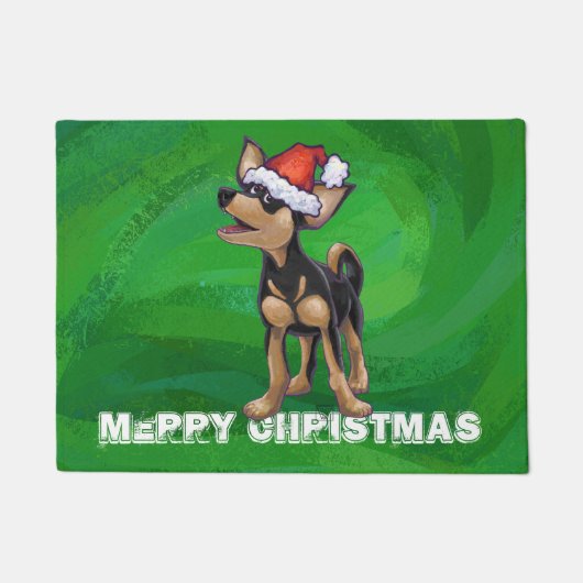 Kerstmis in Chihuahua op groen Deurmat (Voorkant)