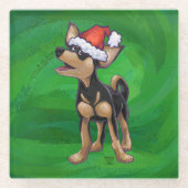 Kerstmis in Chihuahua op groen Glazen Onderzetter (Voorkant)