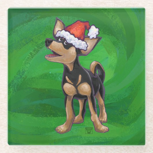 Kerstmis in Chihuahua op groen Glazen Onderzetter (Voorkant)