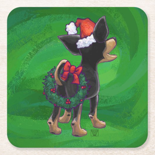 Kerstmis in Chihuahua op groen Kartonnen Onderzetters (Voorkant)