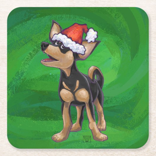 Kerstmis in Chihuahua op groen Kartonnen Onderzetters (Voorkant)