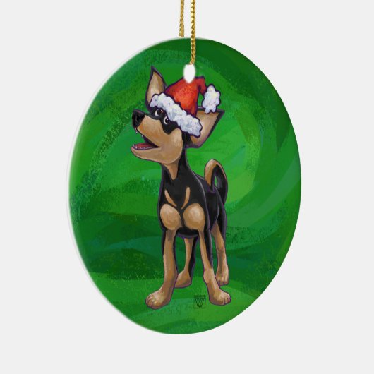 Kerstmis in Chihuahua op groen Keramisch Ornament (Rechts)