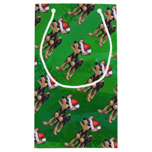 Kerstmis in Chihuahua op groen Klein Cadeauzakje (Achterkant)