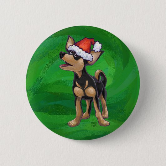 Kerstmis in Chihuahua op groen Ronde Button 5,7 Cm (Voorkant)