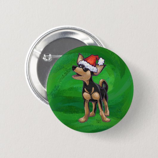 Kerstmis in Chihuahua op groen Ronde Button 5,7 Cm (Voorkant /achterkant)