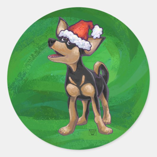 Kerstmis in Chihuahua op groen Ronde Sticker (Voorkant)