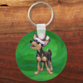 Kerstmis in Chihuahua op groen Sleutelhanger (Voorkant)