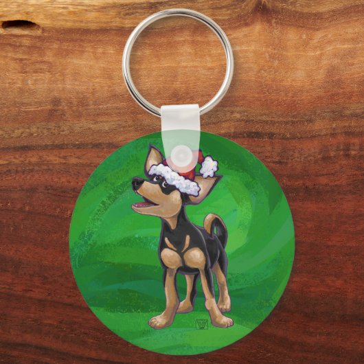 Kerstmis in Chihuahua op groen Sleutelhanger (Voorkant)