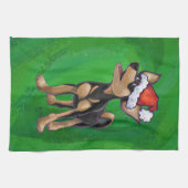 Kerstmis in Chihuahua op groen Theedoek (Horizontaal)