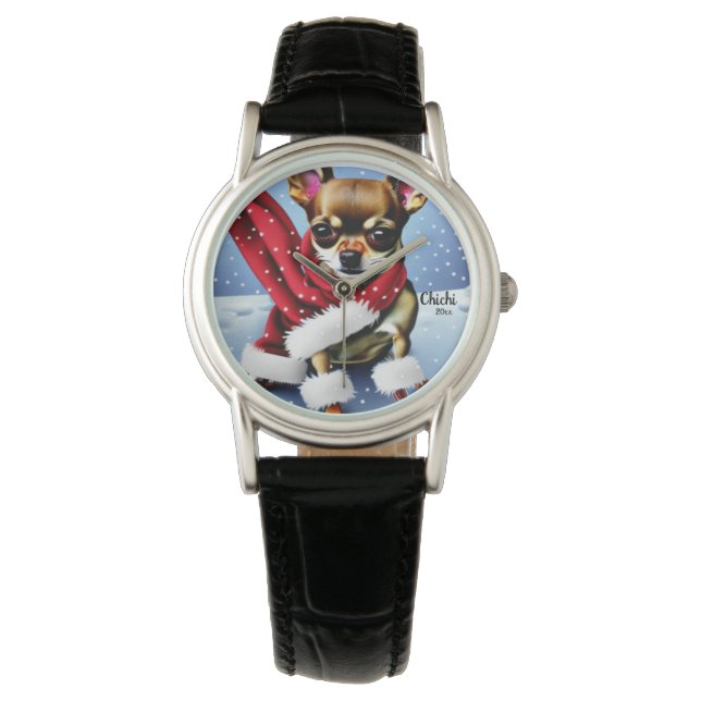 Kerstmis in Chihuahua, Santa Dog Horloge (Voorkant)