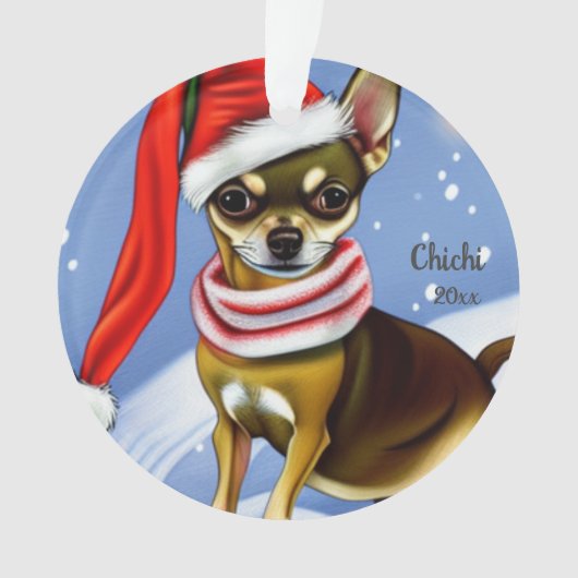 Kerstmis in Chihuahua, Santa Hat Dog Ornament (voorkant)