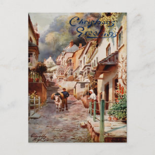 Kerstmis in Clovelly High Street vintage Briefkaart