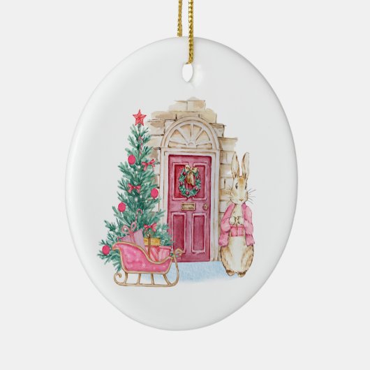 Kerstmis in CozyBun bos. Keramisch Ornament (Rechts)