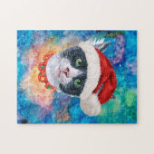 Kerstmis in Cute Black en White Cat Holiday Legpuzzel (Horizontaal)