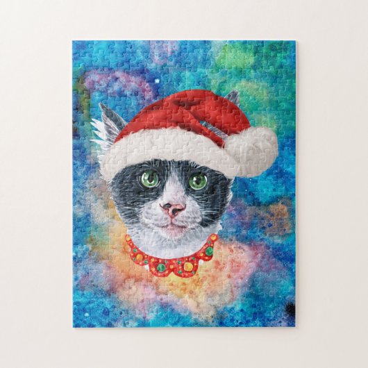 Kerstmis in Cute Black en White Cat Holiday Legpuzzel (Verticaal)