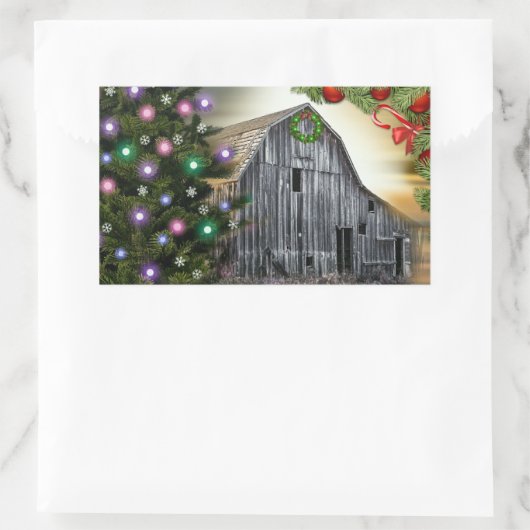 Kerstmis in de Barn Rechthoekige Sticker (Tas)