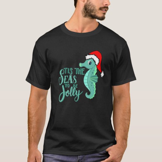 Kerstmis in de beach flamingo Santa Seahorse Elv T-shirt (Voorkant)