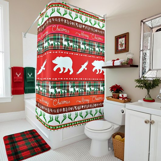 Kerstmis in de bossen douchegordijn