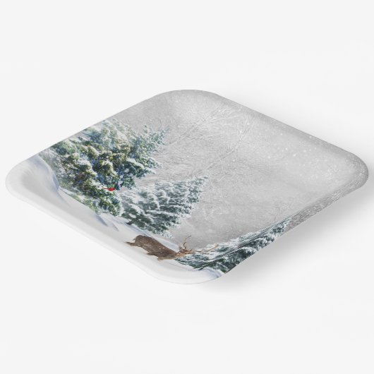 Kerstmis in de Bossen van de winter Papieren Bordje (Gebogen)