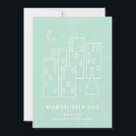 Kerstmis in de City Holiday Kaart - Mint<br><div class="desc">Moderne vakantiekaart met een minimalistische illustratie. Ideaal voor bedrijven en stadsbewoners!</div>