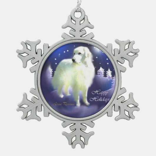 Kerstmis in de Grote Pyreneeën Tin Sneeuwvlok Ornament (Voorkant)