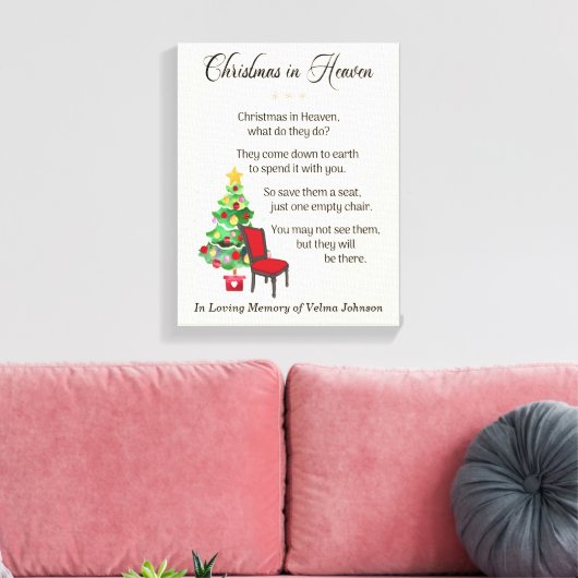 Kerstmis in de hemel, ledige stoel, verdriet en ro canvas afdruk (Insitu (Woonkamer))