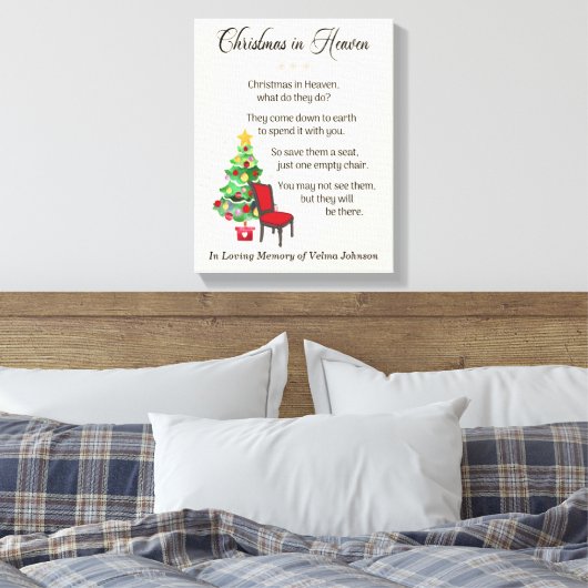 Kerstmis in de hemel, ledige stoel, verdriet en ro canvas afdruk (Insitu (Slaapkamer))