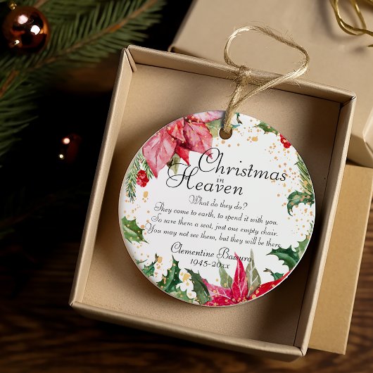 Kerstmis in de Hemelse Poinsettia Gold Memorial Keramisch Ornament