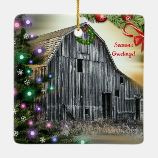 Kerstmis in de keramische keramiek van Barn Keramisch Ornament (Achterkant)