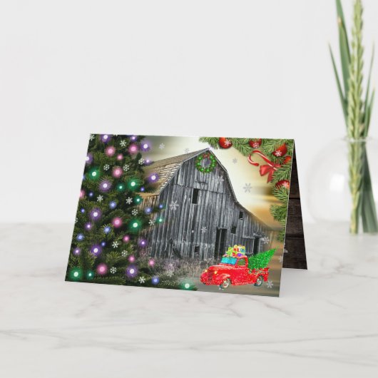 Kerstmis in de kerstboom rond het Boerderij Barn Feestdagen Kaart (Voorkant)