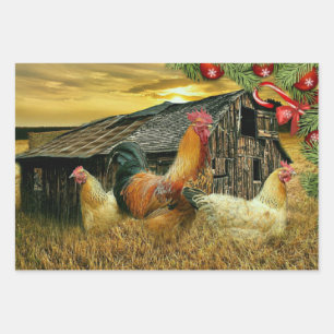 Kerstmis in de kippen Coop Rooster Hens Inpakpapier Vel