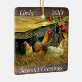 Kerstmis in de kippen Coop Rooster Hens Keramisch Ornament (Rechts)