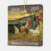 Kerstmis in de kippen Coop Rooster Hens Keramisch Ornament (Links)